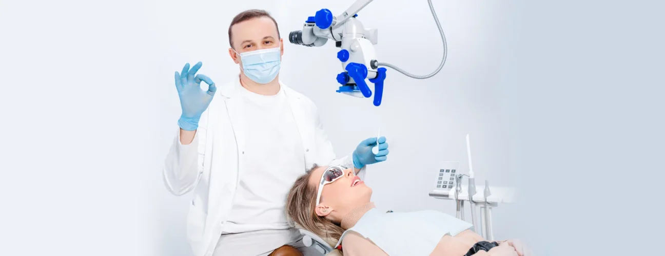 Beautiful girl in dentist chair getting a check for periodontal disease in Markham, ON.