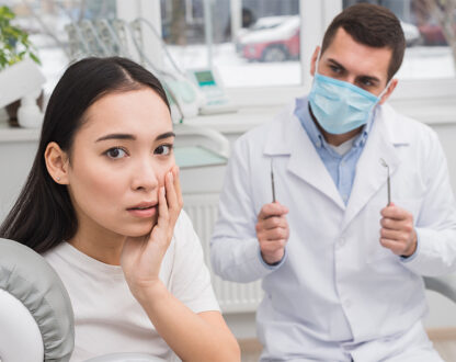 Girl with dental issue at dental clinic in Markham for a checkup.
